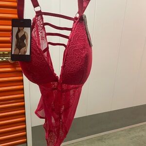 Rachel hot pink Lace Bra teddy with Strappy Details